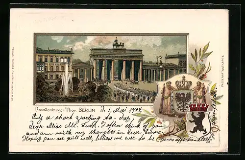Passepartout-Lithographie Berlin, Brandenburger Tor, Wappen