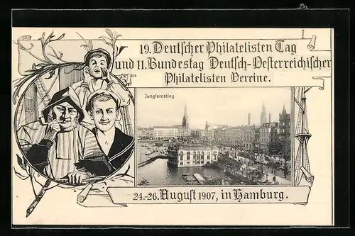 AK Hamburg, 19. Dt. Philatelisten-Tag u. 11. Bundestag Dt.-Österr. Philatelisten-Vereine 1907, Jungfernstieg