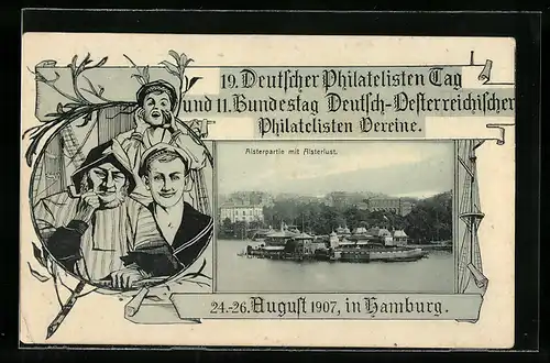 AK Hamburg, 19. Deutscher Philatelisten-Tag, Ausstellung, Alsterpartie mit Restaurant Alsterlust