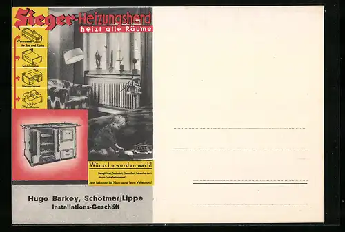 AK Schötmar / Lippe, Installations-Geschäft Hugo Barkey, Wohnstube, Innenansicht