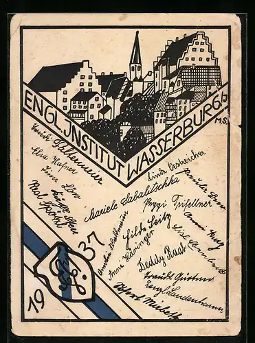 AK Wasserburg am Inn, Studentenwappen, Englisches Institut, 1937