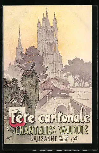 Künstler-AK Lausanne, Fete cantonale des Chanteurs Vaudois 1921