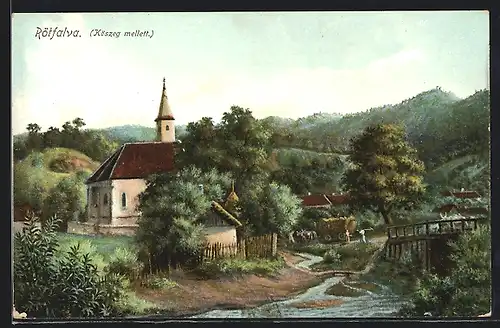 Künstler-AK Rattersdorf / Rötfalva, Blick auf Kirche