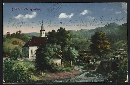 Künstler-AK Rattersdorf / Rötfalva, Blick auf Kirche