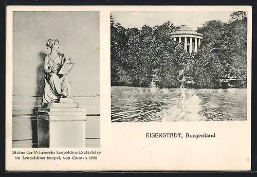 AK Eisenstadt, Statue der Prinzessin Leopoldine Eszterházy im Leopoldinentempel