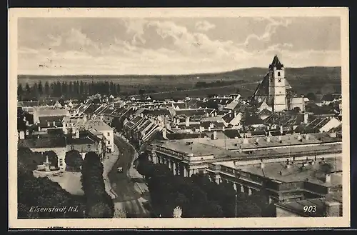 AK Eisenstadt /Nd., Teilansicht mit Kirche und Strassenpartie