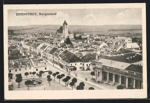 AK Eisenstadt, Gesamtansicht mit Kirche und Brunnen