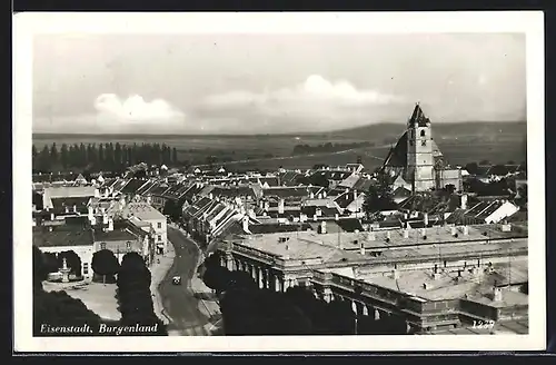 AK Eisenstadt, Panorama mit Kirche und Strassenpartie