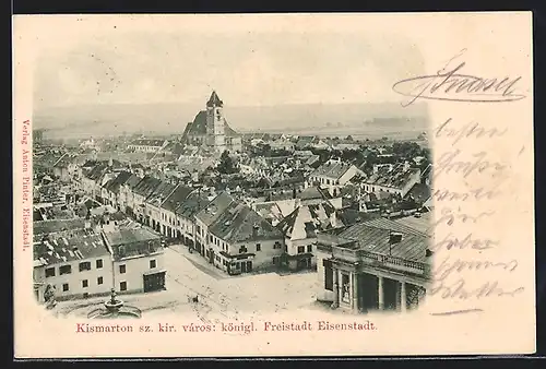 AK Eisenstadt-Kismarton, Panorama mit Kirche und Strassenpartie