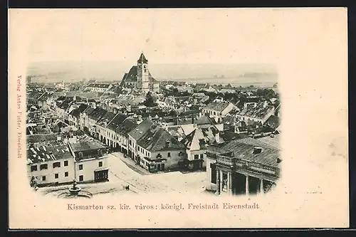 AK Eisenstadt-Kismarton, Panorama mit Kirche und Strassenpartie