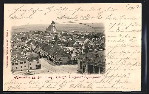 AK Eisenstadt-Kismarton, Panorama mit Kirche und Strassenpartie