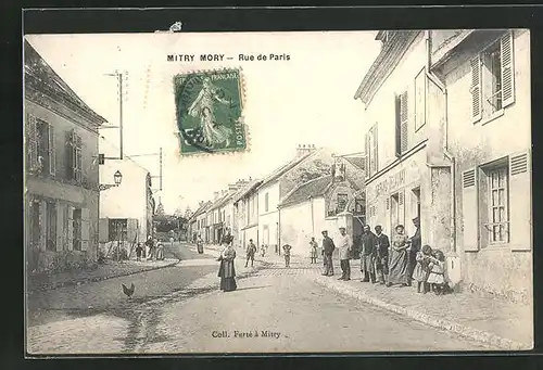 AK Mitry-Mory, Rue de Paris, Strassenpartie