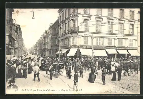 AK Elbeuf, Place du Calvaire et la Rue de Paris