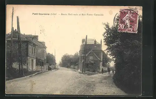 AK Petit Couronne, Route Nationale et Rue Pierre Corneille