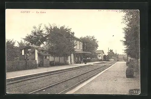 AK Givry, La Gare, Bahnhof von der Gleisseite