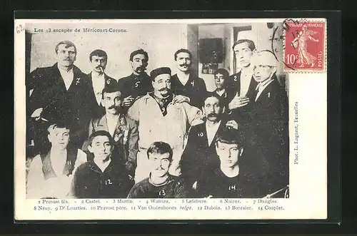 AK Courrières, Les 13 escapés de Méricourt-Corons, Grubenunglück 10.03.1906