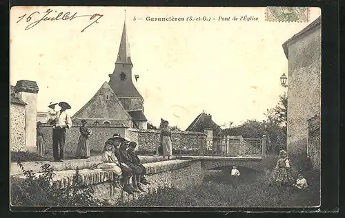 AK Garancières, Pont de l`Église, Blick von der Brücke zur Kirche