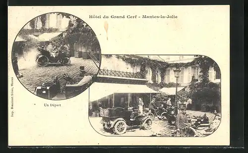 AK Mantes-la-Jolie, Hotel du Grand Cerf in zwei Bildern