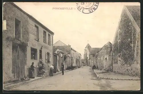 AK Porcheville, Rue Principale, Strassenpartie