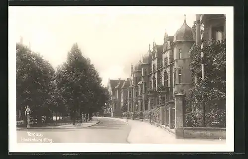 AK Torgau, Strassenpartie am Hindenburg-Ring mit Bäumen