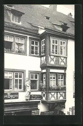 AK Würzburg, Haus mit Fachwerk-Erkern in der Augustinerstrasse