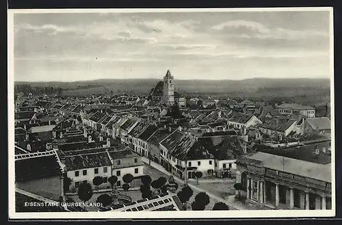 AK Eisenstadt, Panorama mit Kirche und Strassenpartie