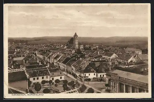 AK Eisenstadt, Teilansicht mit Kirche und Strassenpartie