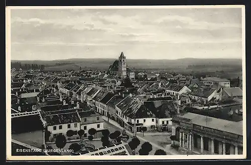 AK Eisenstadt, Gesamtansicht mit Kirche und Strassenpartie
