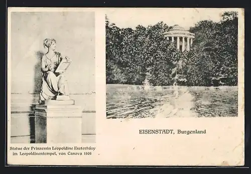 AK Eisenstadt, Leopoldinentempel mit Statue der Prinzessin Leopoldine Eszterházy
