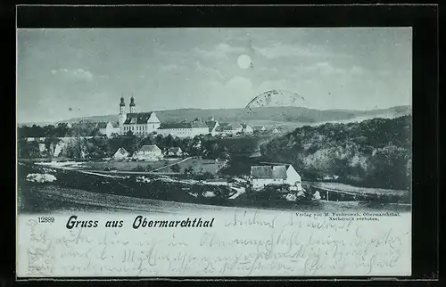 Mondschein-AK Obermarchtal, Ortsansicht mit Fernblick