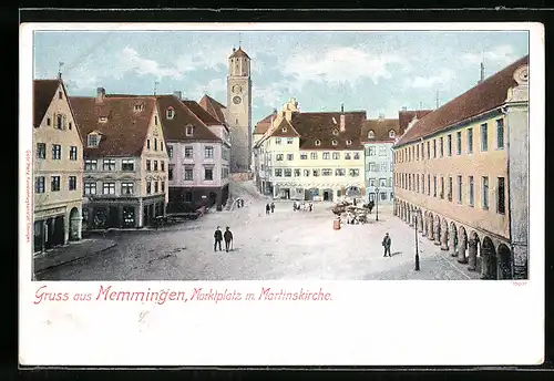 AK Memmingen, Marktplatz mit Martinskirche