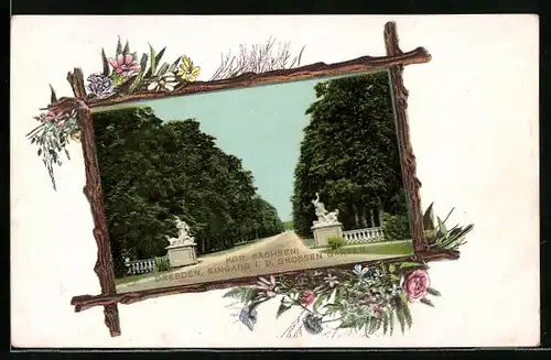 Passepartout-AK Dresden, Eingang in den Grossen Garten