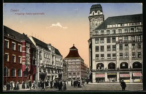 AK Essen, Eingang Kettwigerstrasse mit Passanten