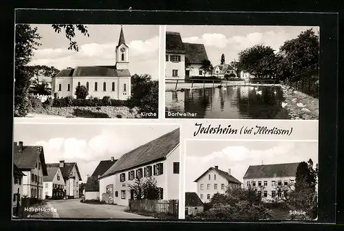 AK Jedesheim, Kirche, Dorfweiher, Hauptstrasse, Schule