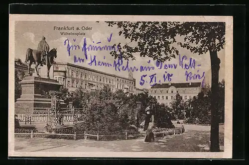 AK Frankfurt a. Oder, Wilhelmsplatz mit Denkmal