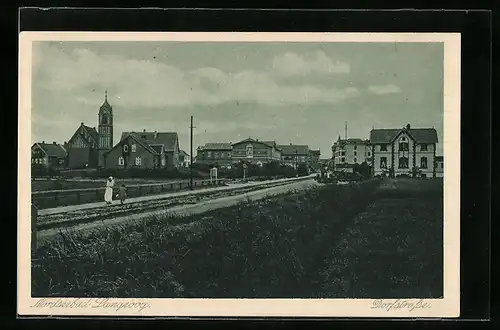 AK Langeoog, Dorfstrasse mit Kirche