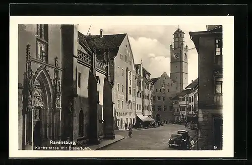 AK Ravensburg, Blick auf den Blaserturm aus der Kirchstrasse