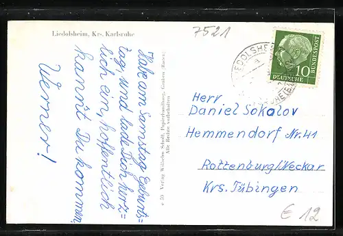 AK Liedolsheim, Bächlestrasse, Kirche, Festhalle