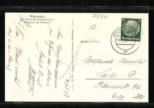 AK Pforzheim, Marktplatz mit Strassenbahn