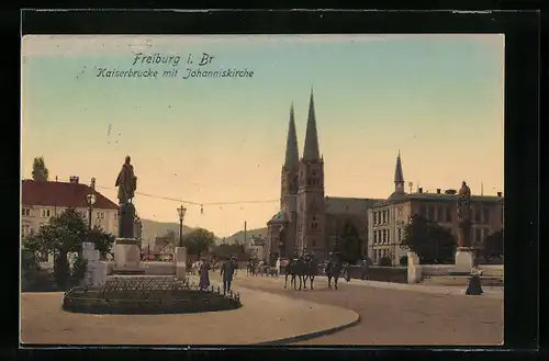 AK Freiburg i. B., Kaiserbrücke mit Johanniskirche