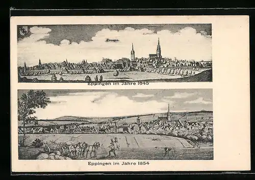 AK Eppingen, Ortsansicht im Jahr 1645 und 1845
