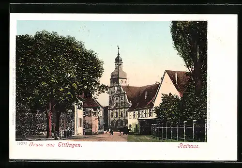 AK Ettlingen, Strasse am Kirchenplatz mit Rathaus