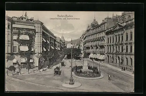 AK Baden-Baden, Leopoldplatz und Sophienstrasse