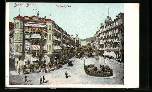 AK Baden-Baden, Leopoldsplatz mit Hotel Victoria