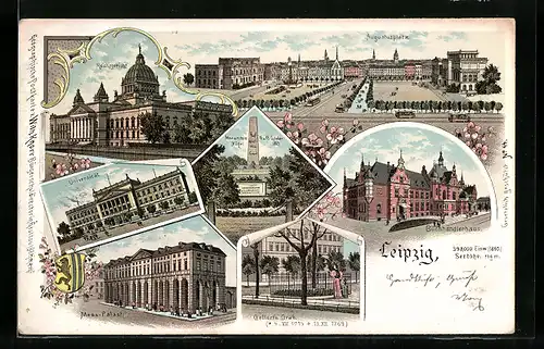 Lithographie Leipzig, Universität, Buchhändlerhaus, Augustusplatz