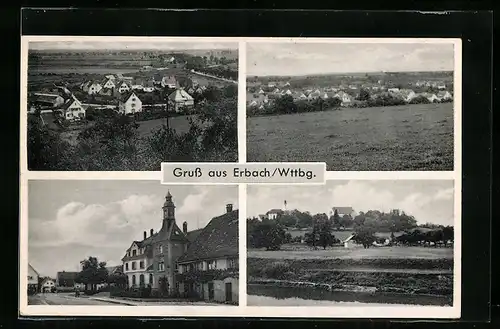 AK Erbach /Wttbg., Ortsansicht, Strassenpartie mit Uhrenturm