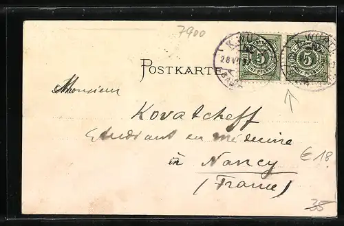 Lithographie Ulm, Ortsansicht von Süden mit Donau, Saalbau und Münster