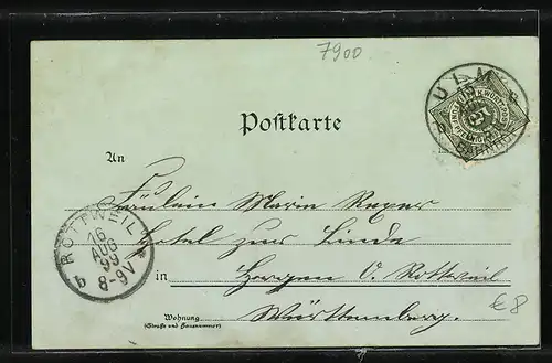 Lithographie Ulm a. D., Ortsansicht mit Flussbrücke