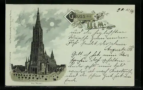 Mondschein-Lithographie Ulm, Blick auf Münster