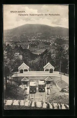 AK Baden-Baden, Haltestelle Aussichtsplatte der Merkurbahn